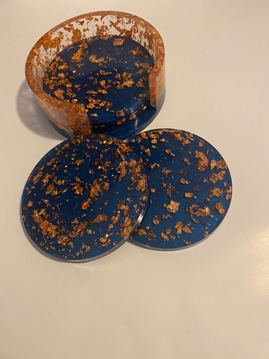 Blue and Gold Coaster Set